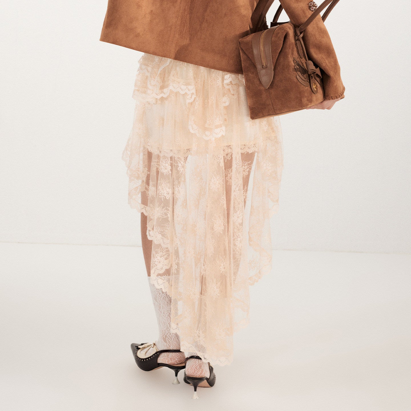 FAME Staggered Irregular Ivory Lace Skirt Skirt - GABRIEL.