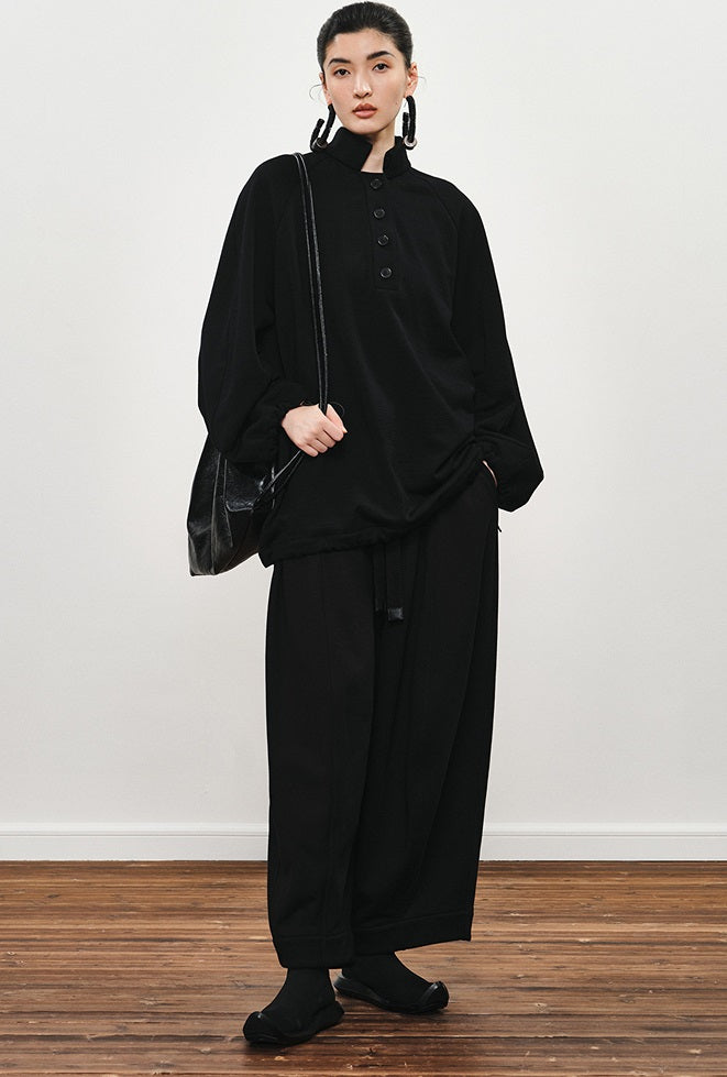 ZHUCHONGYUN Winter Black Loose Straight Cotton Trousers--EMIYA.