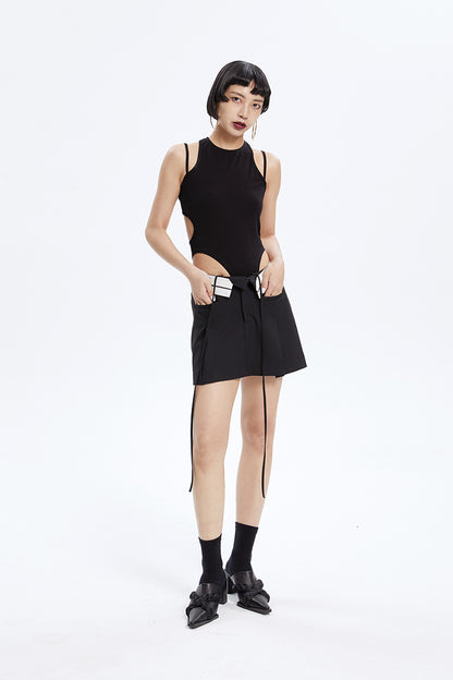 Tiny IN low-waisted contrasting turn-up short pressed pleats skirt-LULU
