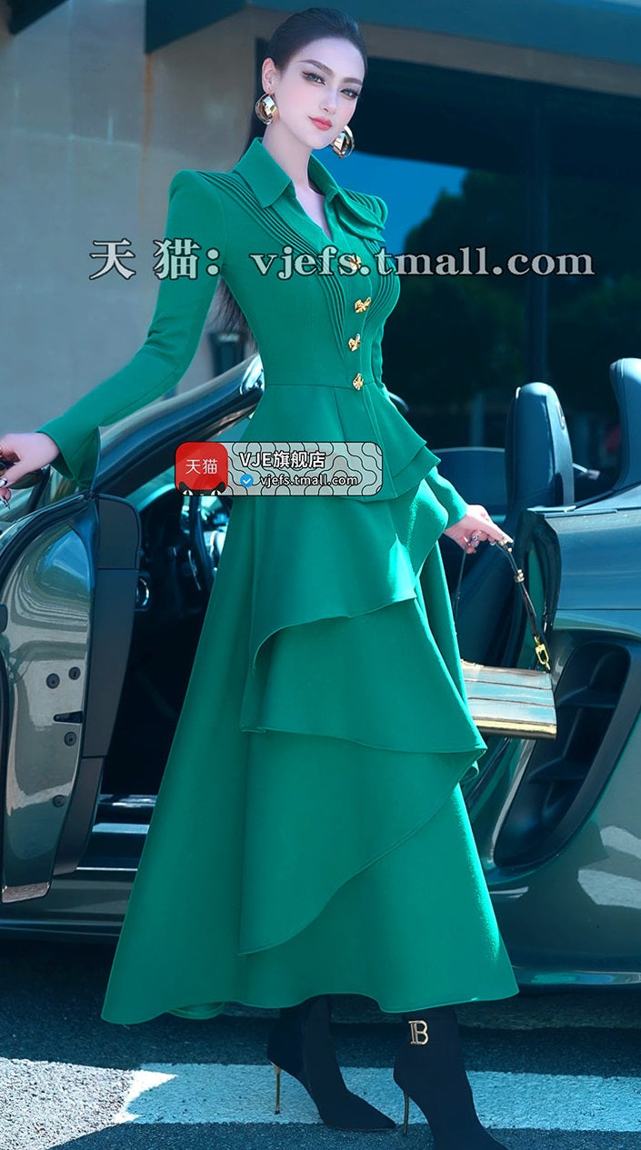 VJE Fashion Outfit Suit Skirt New Western-style Jacket Two-piece Irregular Long Skirt-NIMA