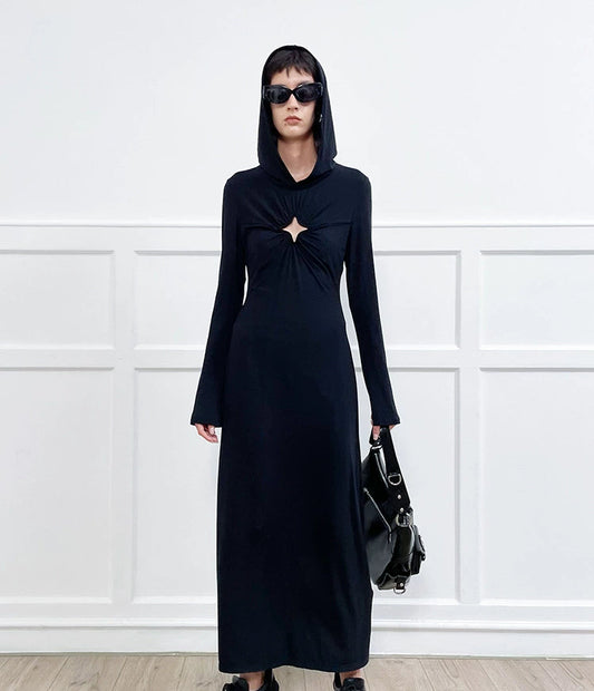 ANNAKIKI Four-pointed star cut-out hooded long-sleeved dress for women-GOU