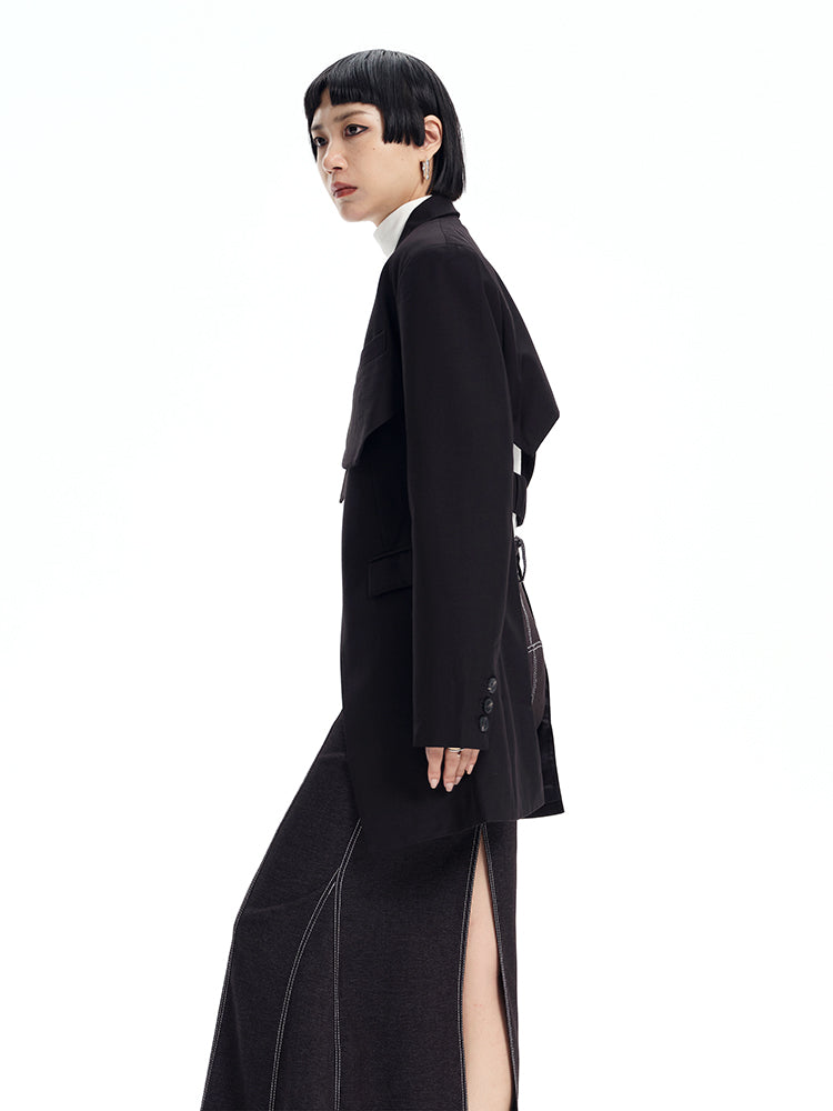 TINY IN cinched waist cut-out two-piece women's black suit vest -SEER