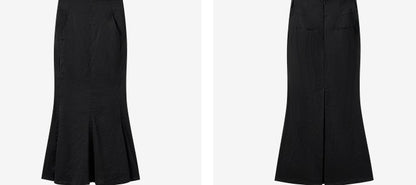 COMME MOI  summer women's black slit hip fishtail skirt - HARLEM.