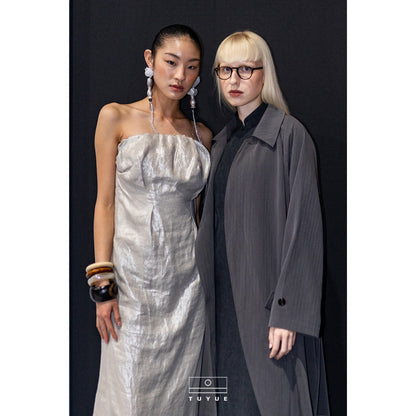 TUYUE Gray simple silhouette mid-length trench coat - GIFTY.