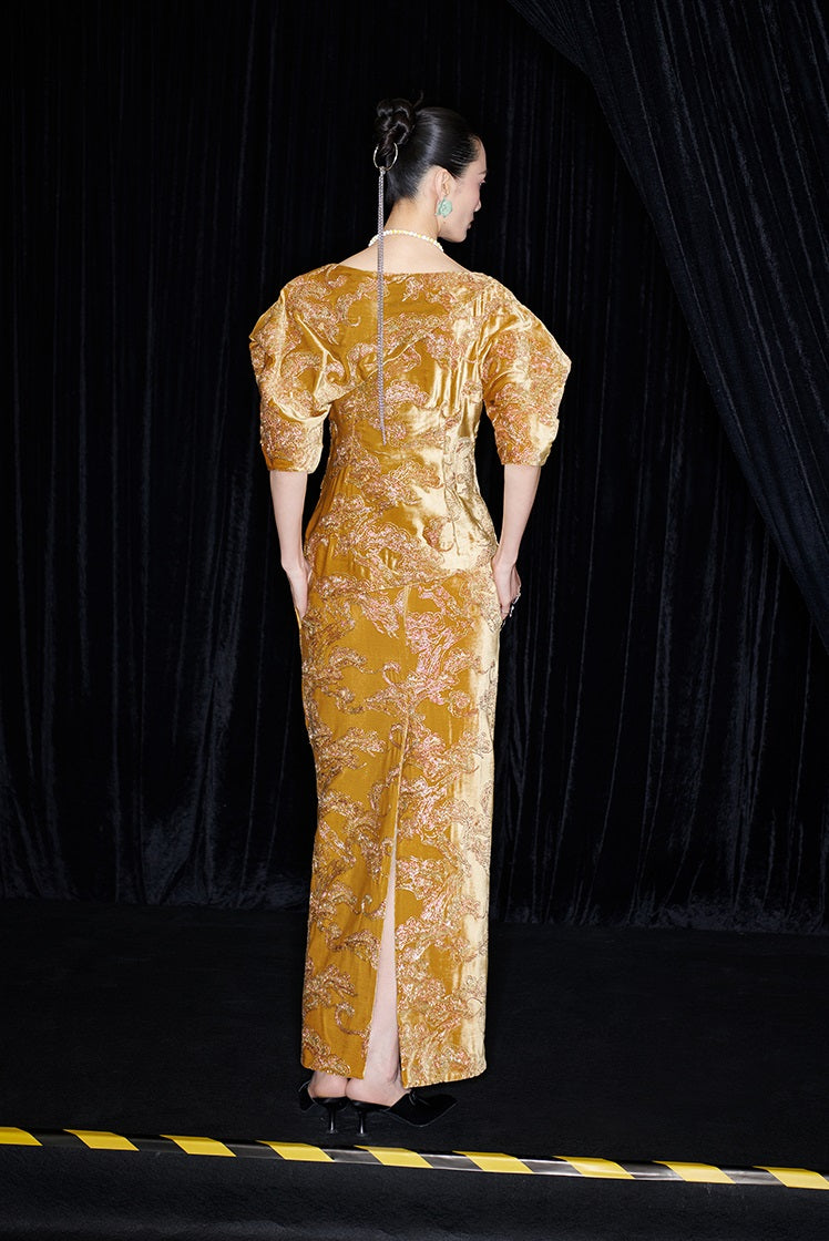 M essential Mackay designer Juyi velvet stand-up irregular silhouette top - TINA .