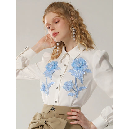 CHECOCRE Elegant White and Blue Contrasting Suit Shirt Khaki - KYLE