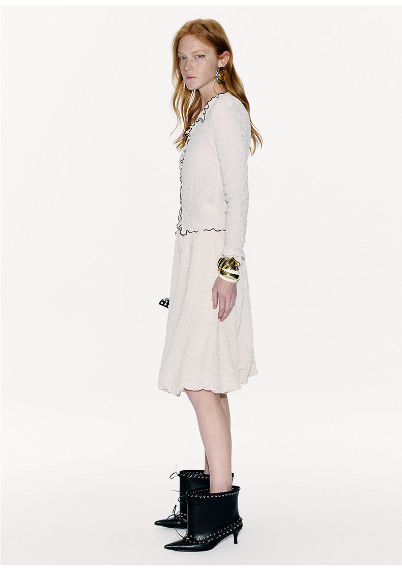 ATELIER MISS LU Bubble Texture Contrast Nux Lace Top - PEACE
