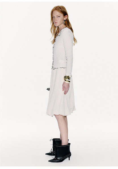 ATELIER MISS LU Bubble Texture Contrast Nux Lace Top - PEACE