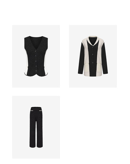 ATELIER MISS LU Geometric Contrasting Cashmere and Wool Blend Vest - IVY