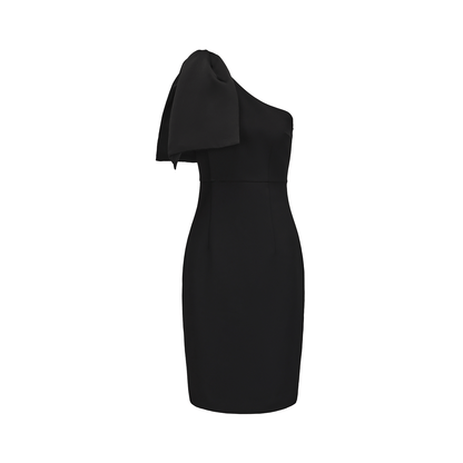 ATELIER MISS LU Bow Patchwork Slanted Shoulder Dress - WAKL