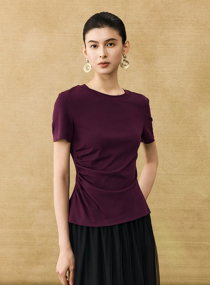 HECO Chinese Style Waist Shirred Knit Slim Stretch Top- STIQE.