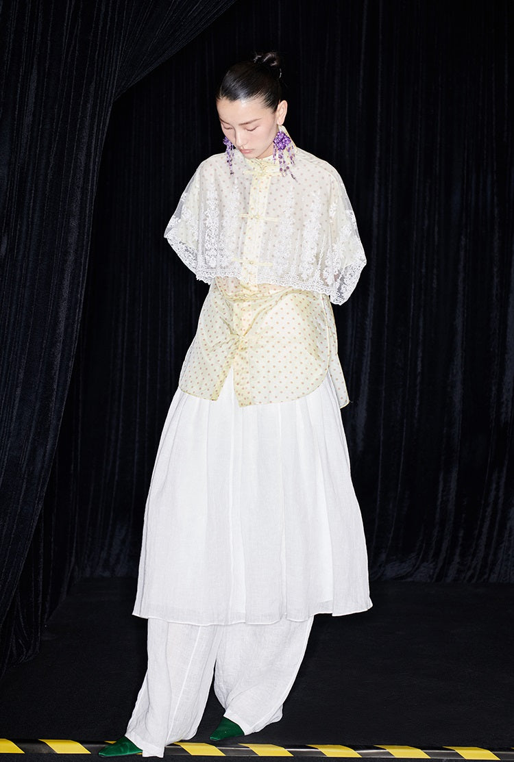 M essential Mackay designer polka dot silk cotton Chinese short-sleeved shirt - SILVER.