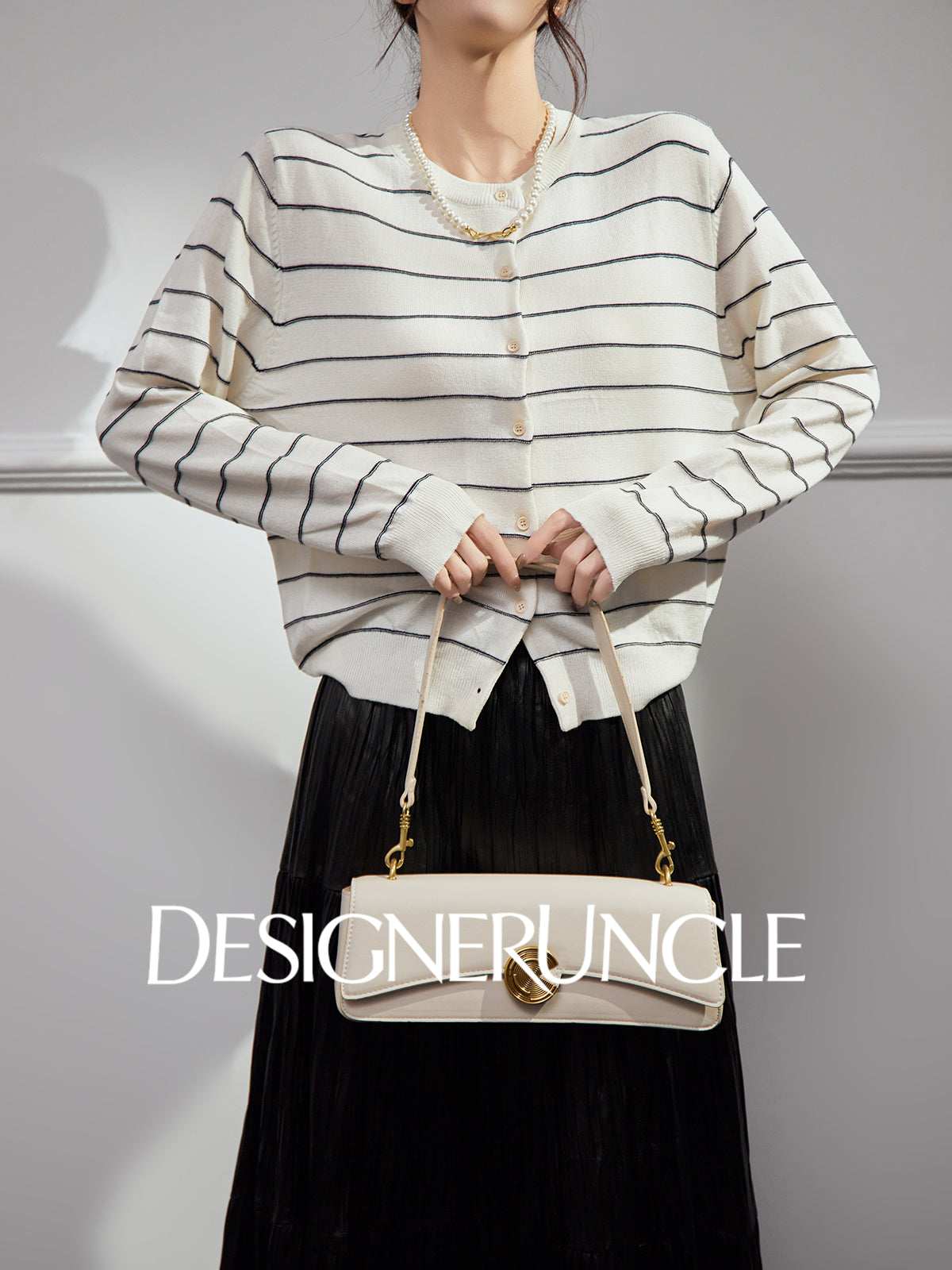 DGU |Off-white striped knitted striped cardigan luxury design top - POTEN.