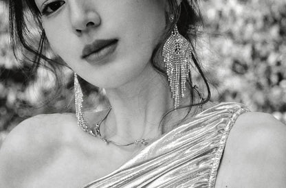 DOLLY High End Full Diamond Tassel Chic Earring-BOMA