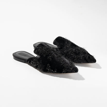 B-FEI black women's lazy pointed embroidered flat mules-MARIT.