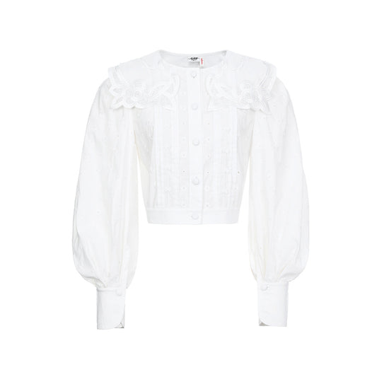 FAME Embroidered Shawl Collar Court Style Top - JERICHO