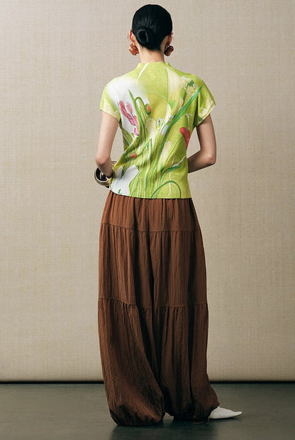 ZHUCHONGYUN flower language love paper printed short-sleeved knitted top--AUTIM.