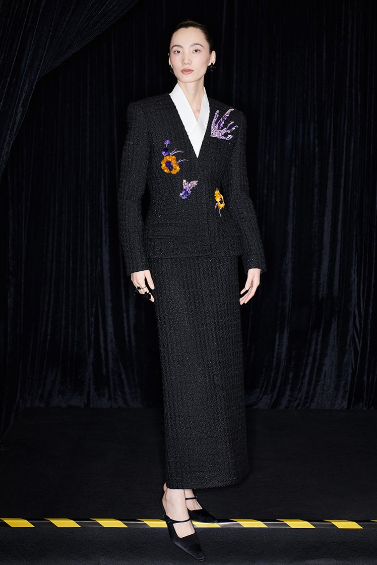 M essential Ma Kai designer Zhu Mo coarse weaving velvet flower nail beads suit - LIND.