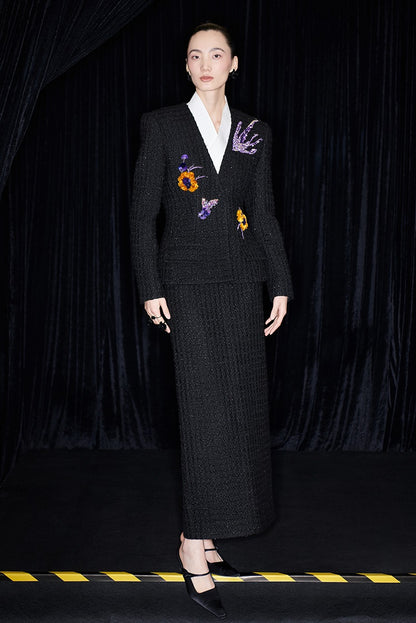 M essential Ma Kai designer Zhu Mo coarse weaving velvet flower nail beads suit - LIND.