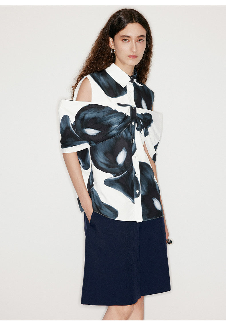ATELIER MISS LU calla lily print three-dimensional patchwork top - LAMB