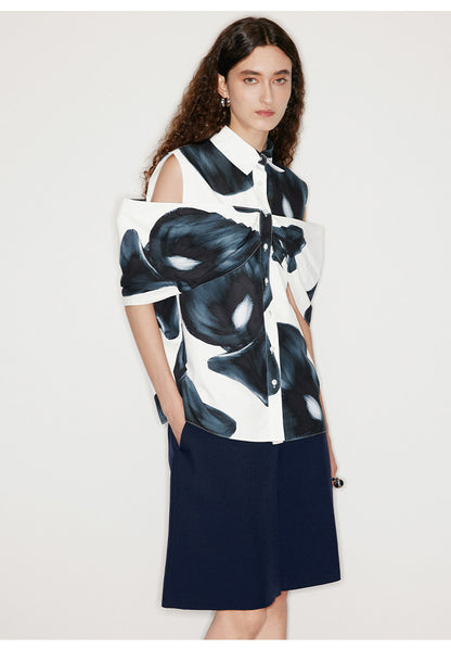 ATELIER MISS LU calla lily print three-dimensional patchwork top - LAMB