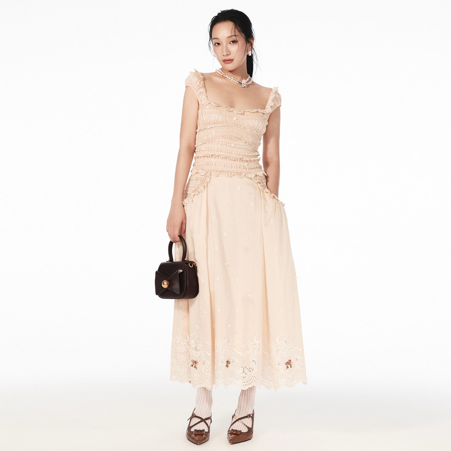 FAME rococo embroidered beaded dress long skirt - AVA