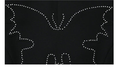 LEDIM W V-neck butterfly patch long sleeve hourglass stuctured little black dress - Lioe