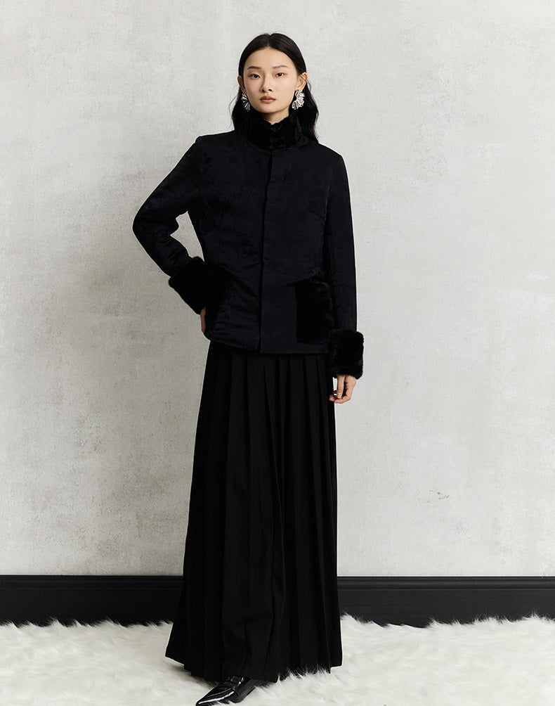 HECO 100% viscose High Neck Fur Collar red black Cotton Suit Women - entity.