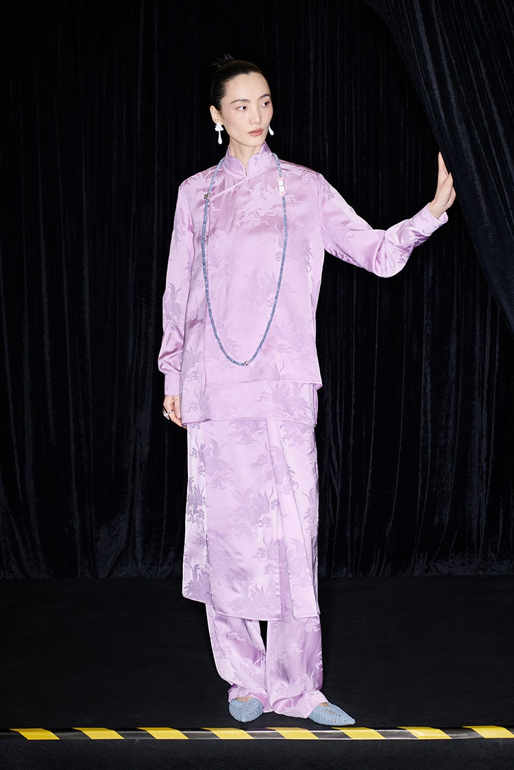 M essential Mackay designer label hibiscus jacquard side collar shirt set - THEO.