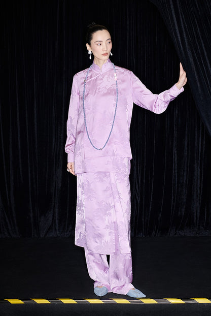 M essential Mackay designer label hibiscus jacquard side collar shirt set - THEO.