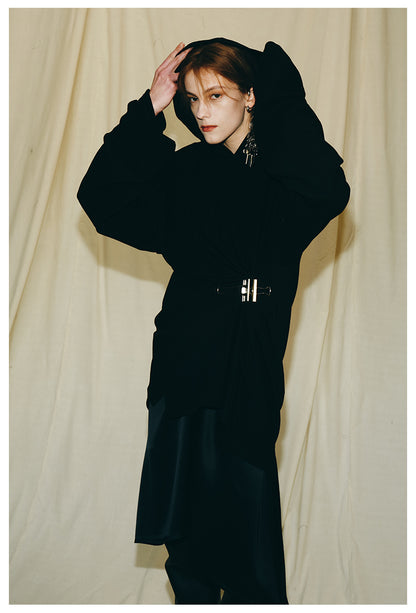 Autumn Winter luxury hoodie pinched pleated waist sweatshirt - kIC