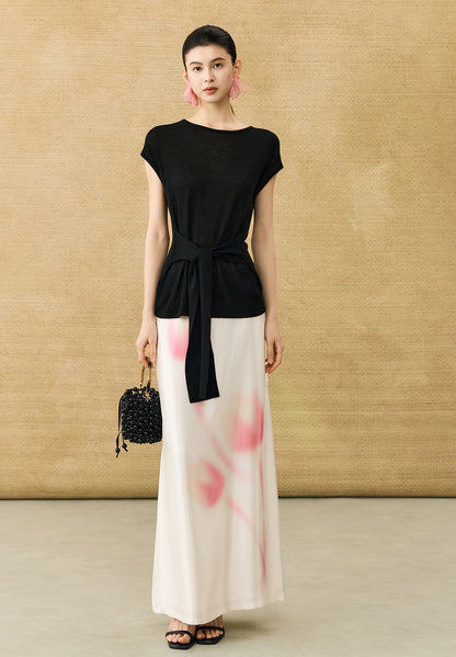 HECO Chinese high-end acetic acid skirt summer tulip print drape - ESSENCE.