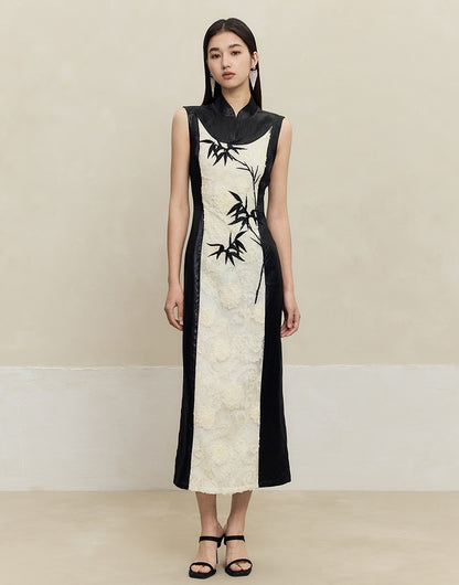 HECO Embroidered Acetate Cheongsam Sleeveless Midi Dress - what.