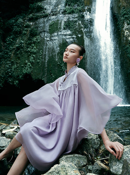 HECO [Feng Wu Clear Sleeves] New Chinese Standing Collar Buckle Flowing Dress- CLOAK.