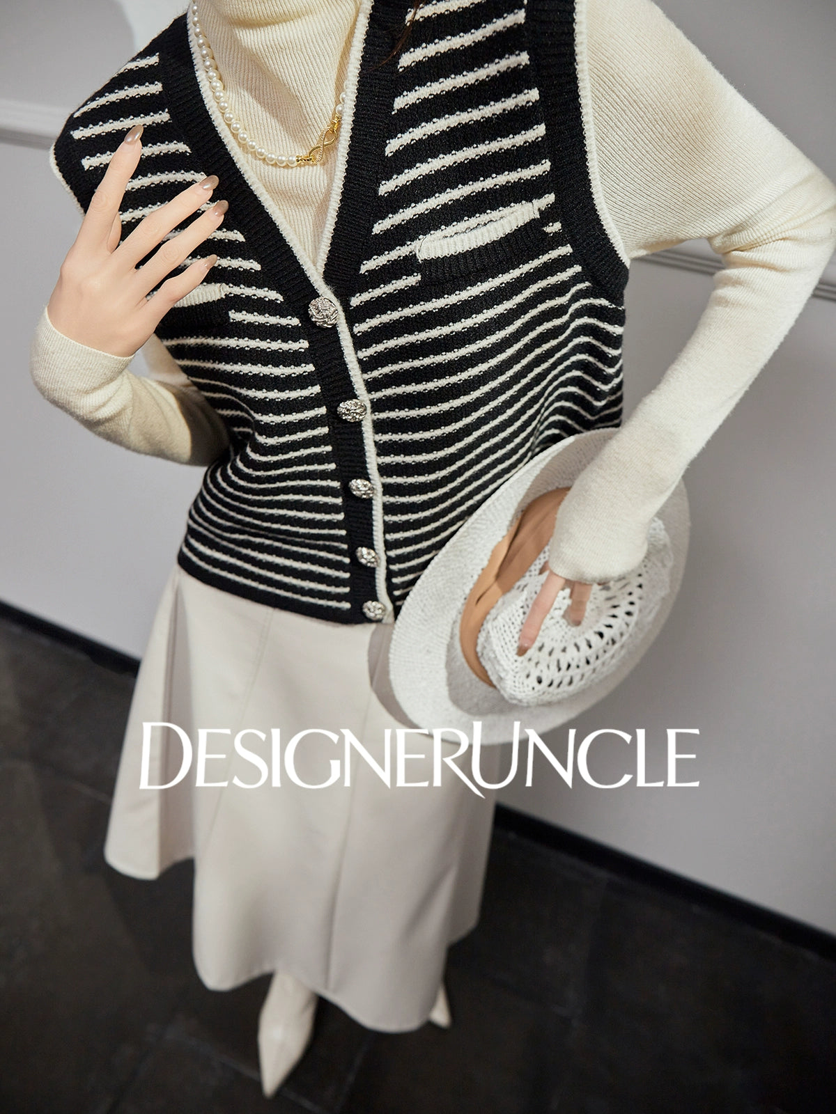DGU| Striped knitted pullover vest small fragrance light luxury vintage design jacket - Kyle.