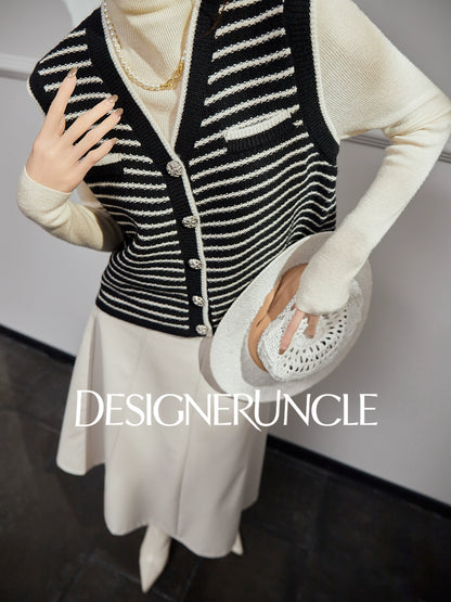 DGU| Striped knitted pullover vest small fragrance light luxury vintage design jacket - Kyle.
