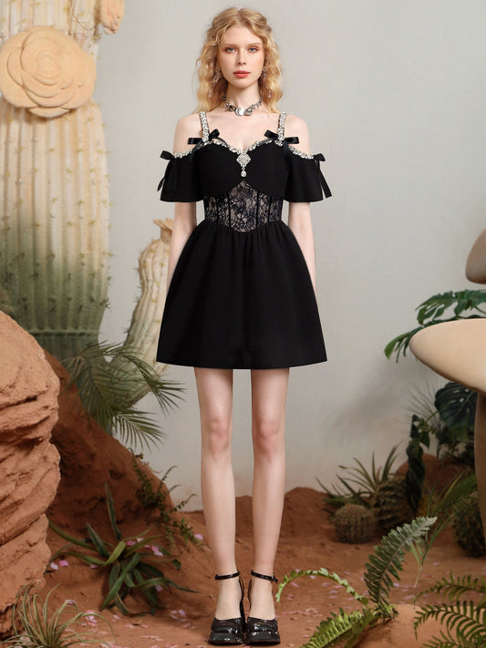 CHECOCRE summer new heavy design sense diamond chain bow dress - JOEL.