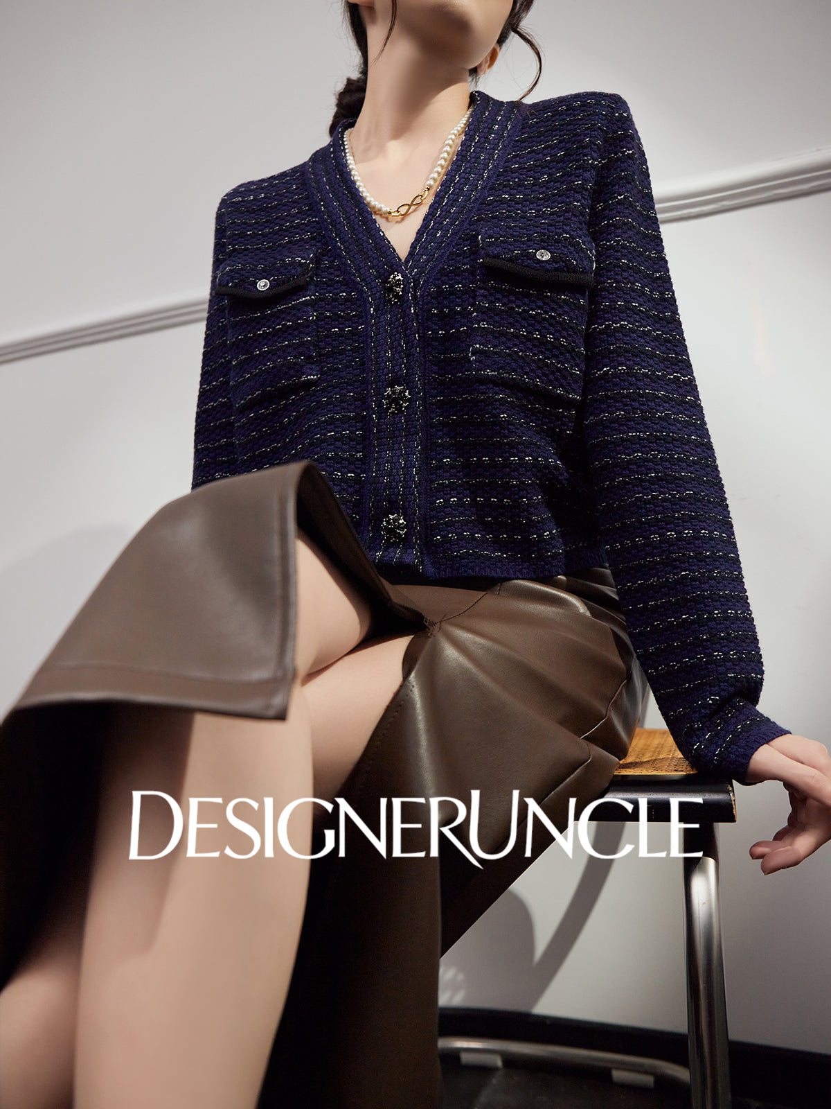 DGU "Ink Room" royal blue knitted sweater small fragrance temperament versatile top - Robert.