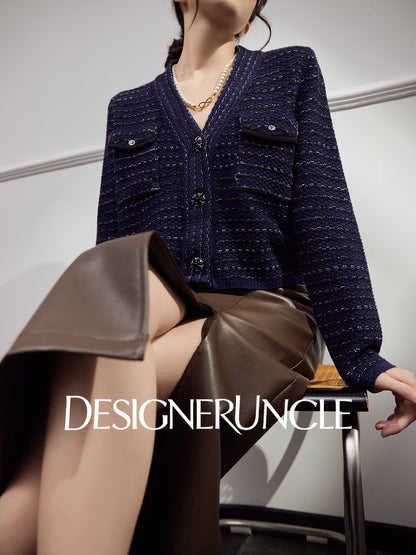 DGU "Ink Room" royal blue knitted sweater small fragrance temperament versatile top - Robert.