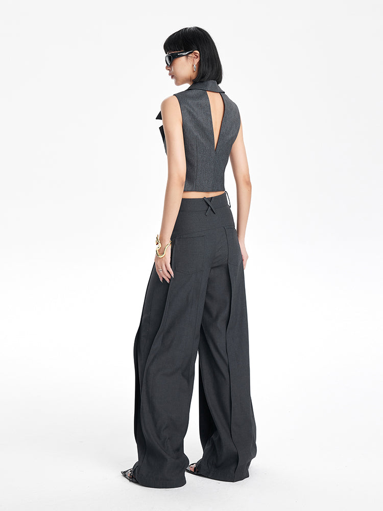 TINYIN heavy work patchwork wide-leg versatile black pants -GASSY
