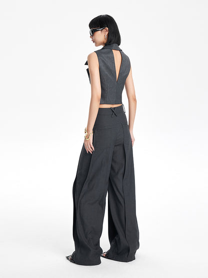 TINYIN heavy work patchwork wide-leg versatile black pants -GASSY