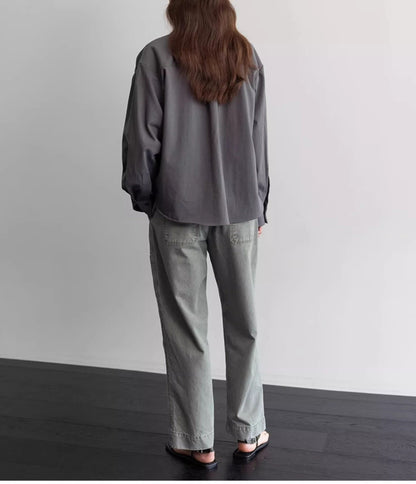 Nothing Written long short sleeve t-shirt cotton shirt-IVY!