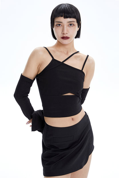 TINY IN Detachable Sleeve Women's Short Cut-out Top -YOYO