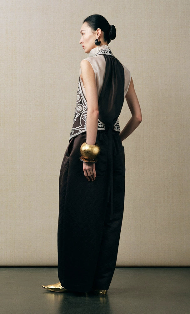 ZHUCHONGYUN heavy beaded embroidered linen vest-SNAIL.