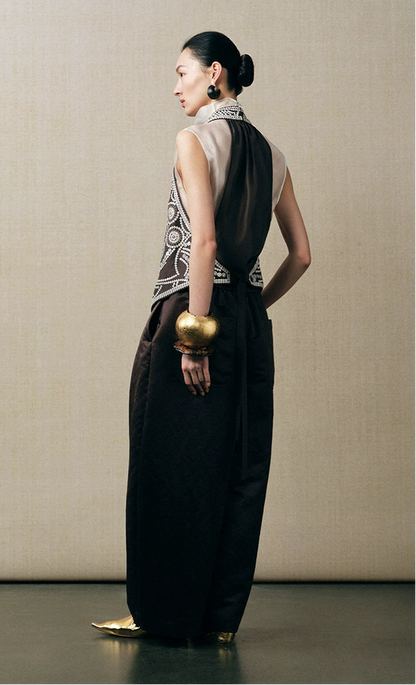 ZHUCHONGYUN heavy beaded embroidered linen vest-SNAIL.