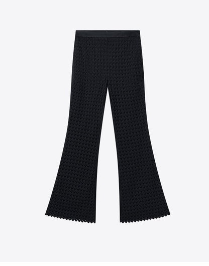 COMME MOI summer black cut-out satin panel flared pants - MADELYN.