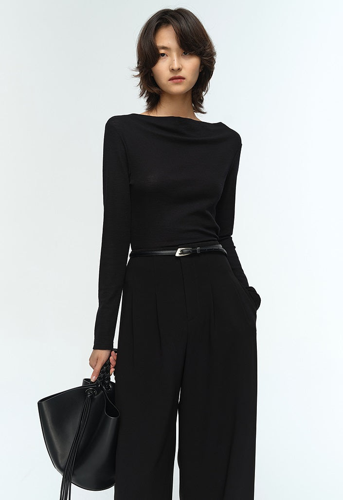 COMME MOI Lu Yan designer's new women's black straight neck silk wool knitwear - CONTROL.