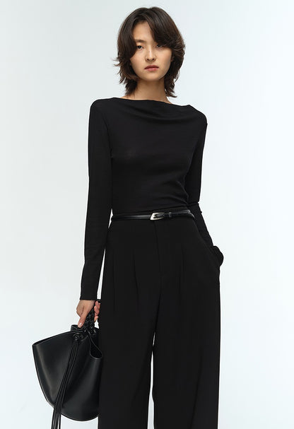 COMME MOI Lu Yan designer's new women's black straight neck silk wool knitwear - CONTROL.