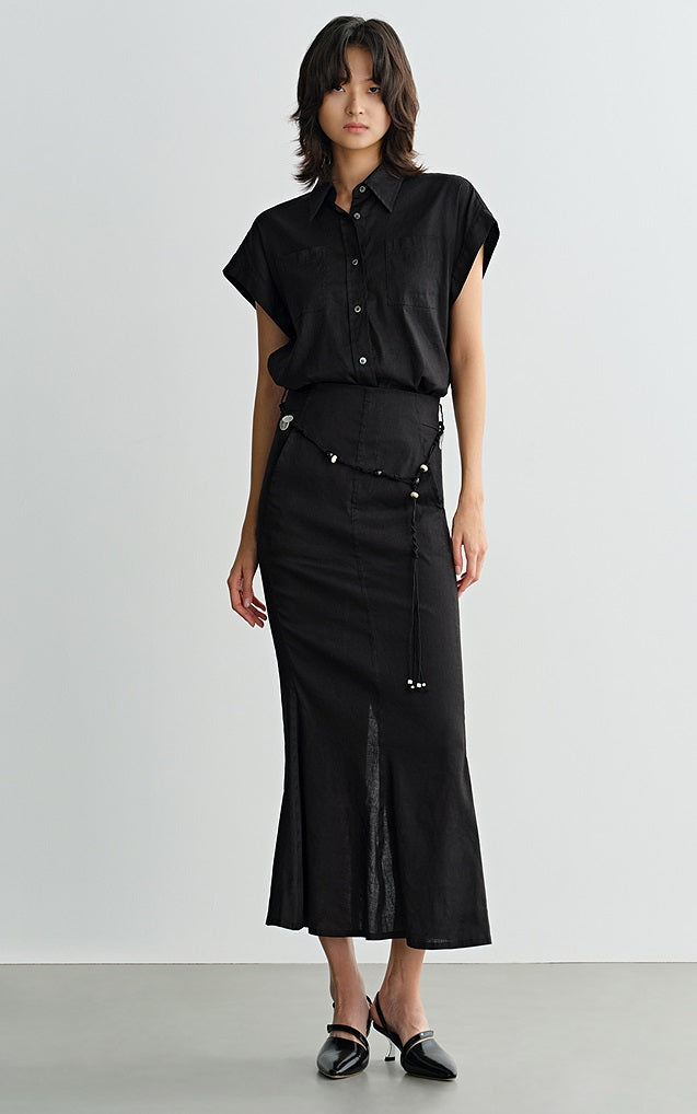 COMME MOI  summer women's black slit hip fishtail skirt - HARLEM.