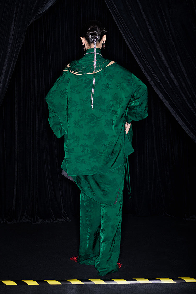 M essential Mackay designer Jacquard dense stand string neck top dress skirt pant set - Asaha